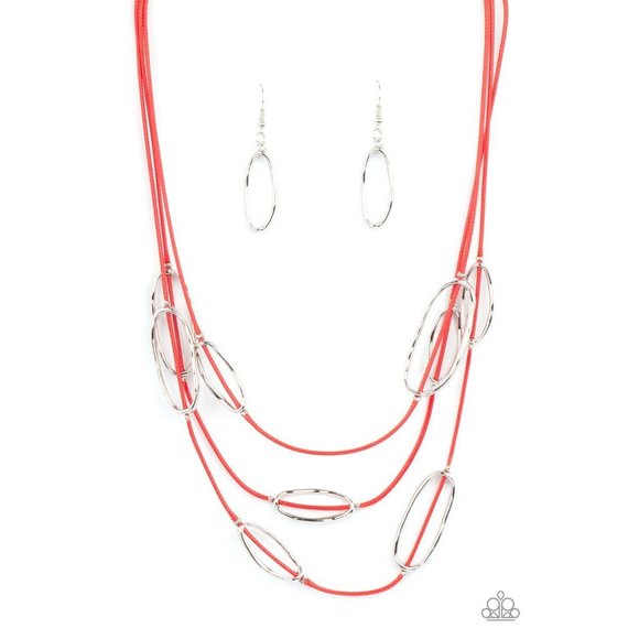 Check Your CORD-inates - Red Necklace Earring Set